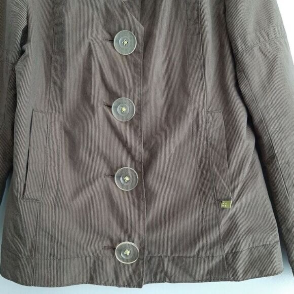 SOIA & KYO / Cotton Pin Stripe Pattern Peacoat Jacket Short Coat Brown Sz S - Picture 3 of 15